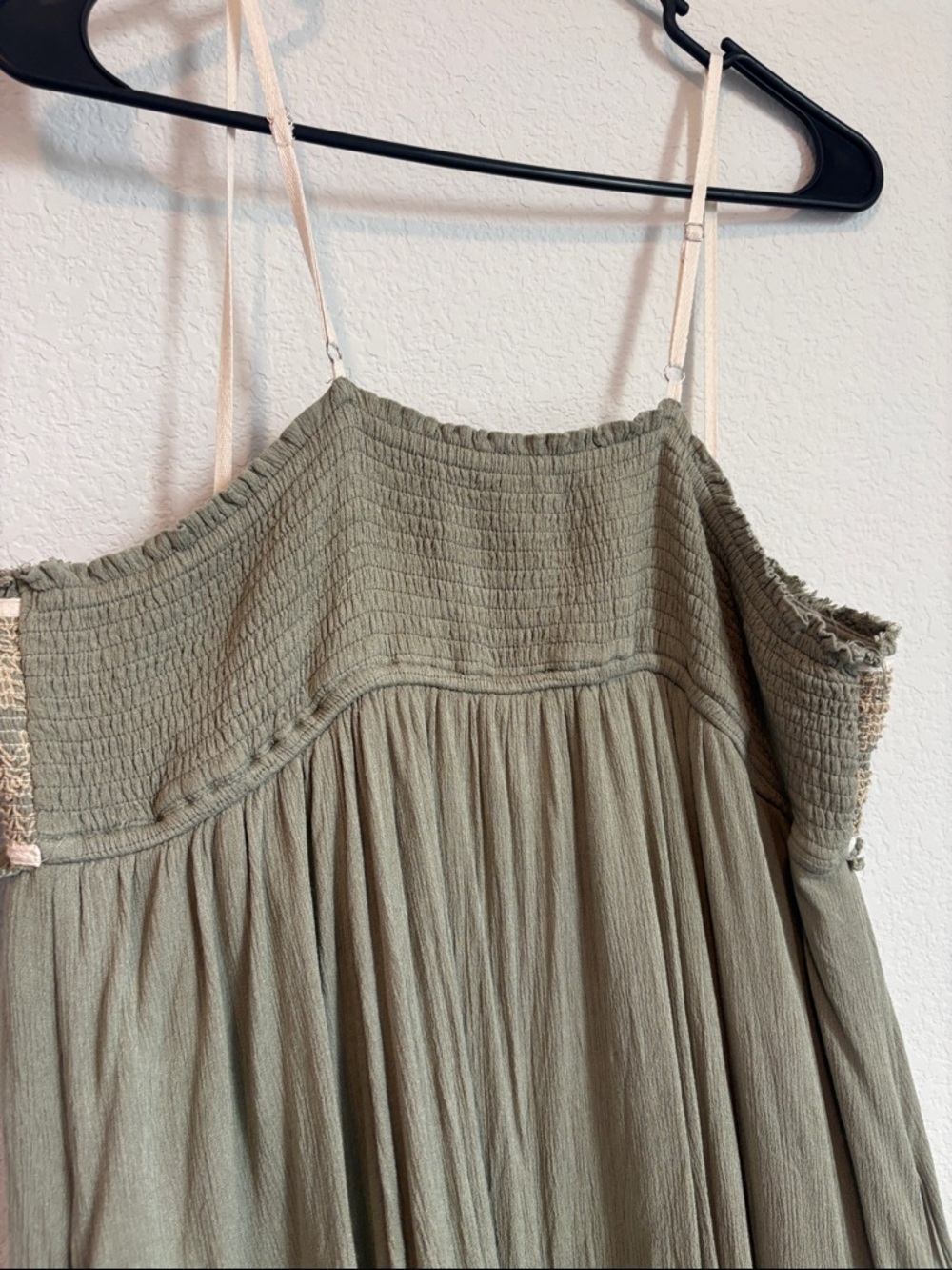 Ces Femme Olive Green boho Midi Dress with Cream Trim - Picture 7 of 9